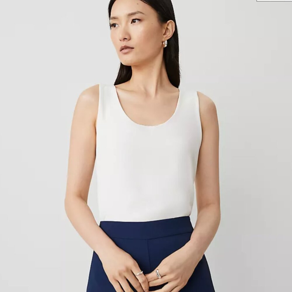 Ann Taylor Mixed Media Tank Top White Camisole Top